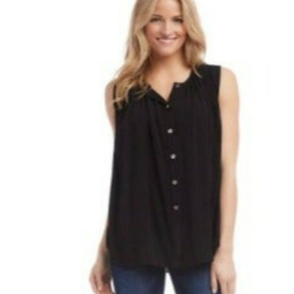 $94 KAREN KANE Womens Black Pleated Button-Front Sleeveless Top M